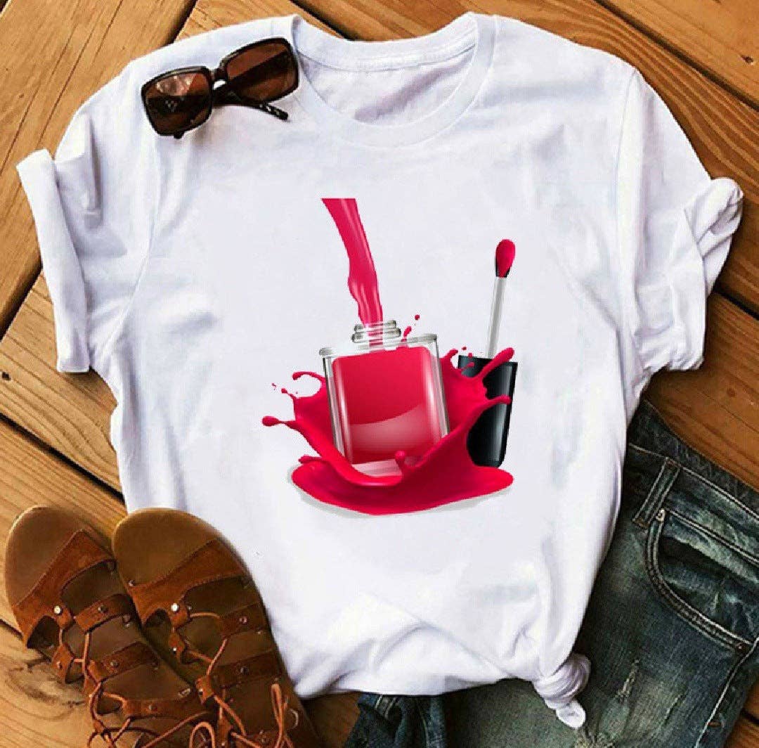 Women Fashion Casual Printed Round Neck T-Shirt