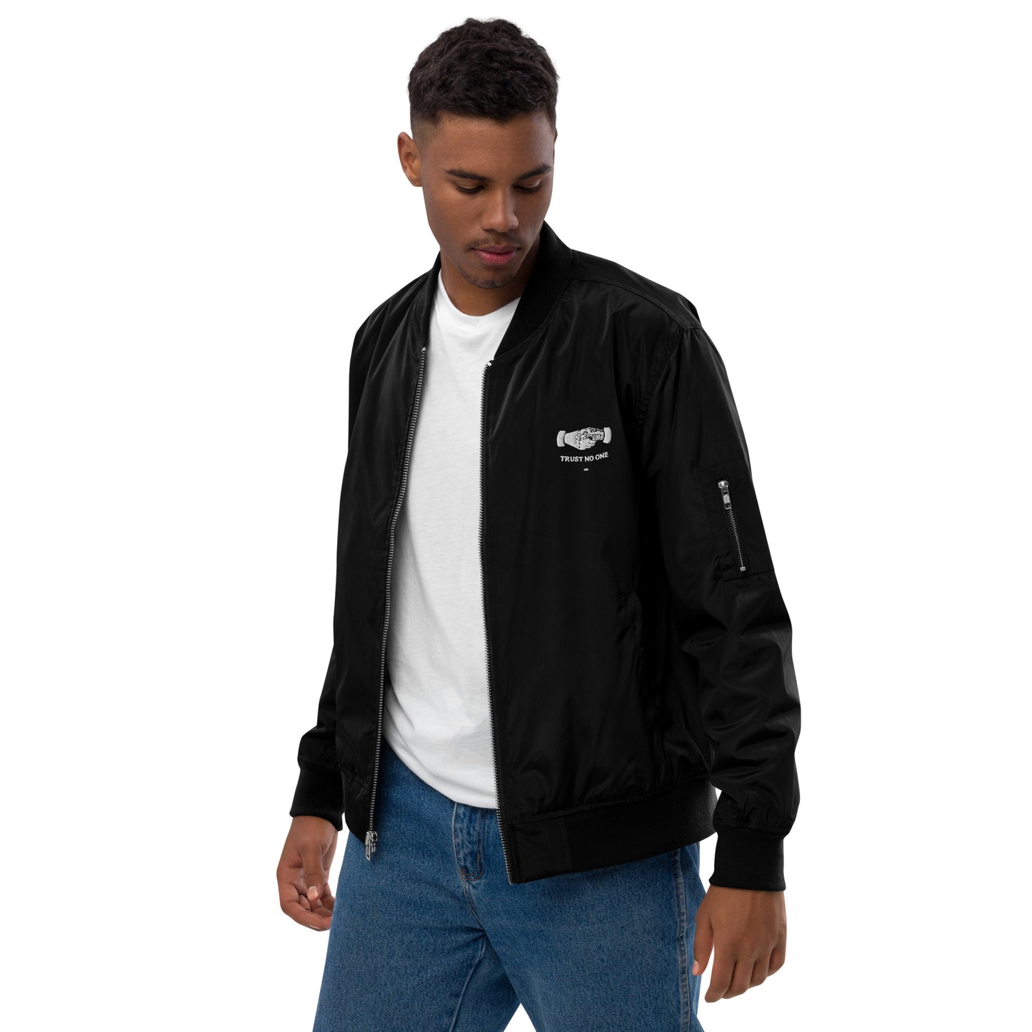 Trust No One Premium recycled bomber jacket