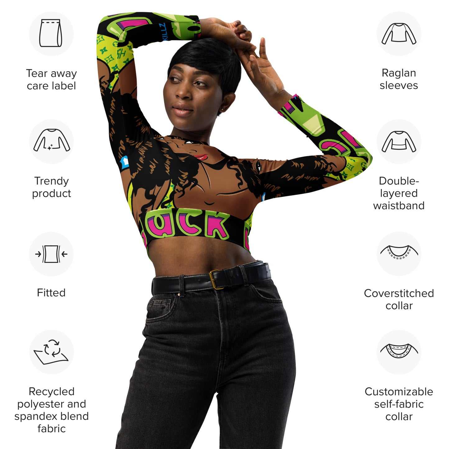 Black Billionaire Designer Recycled long-sleeve crop top