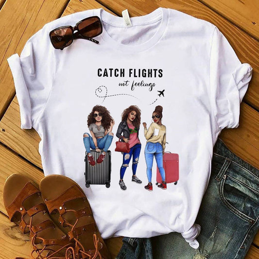 Women Fashion Casual Printed Round Neck T-Shirt