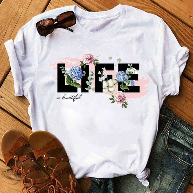 Women Fashion Casual Printed Round Neck T-Shirt