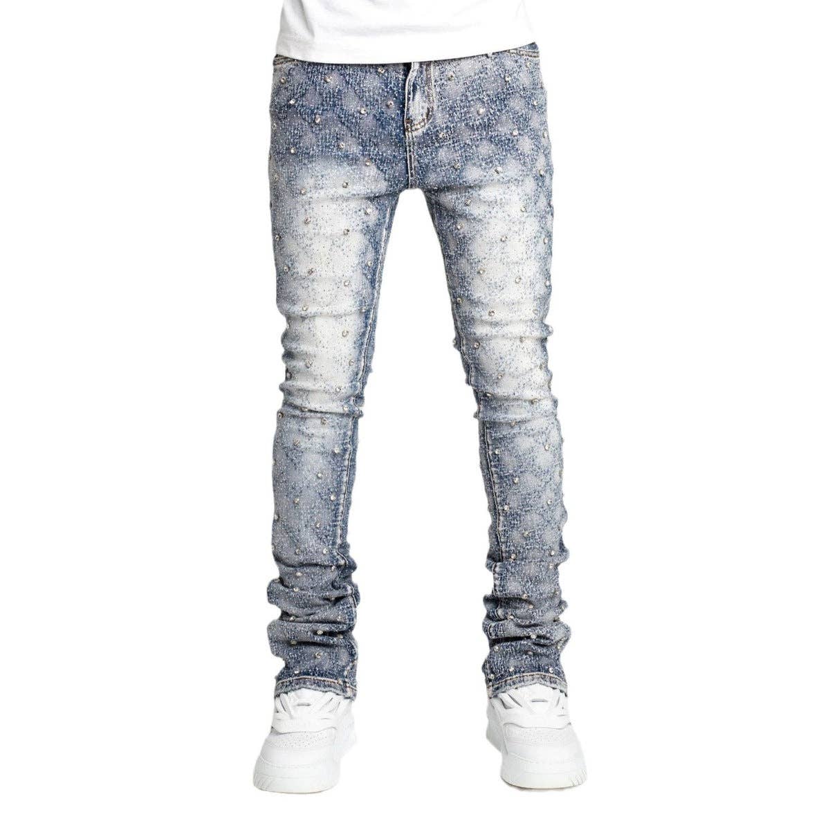 Men'S Fashion Casual Beads Decoration Stretch Jeans