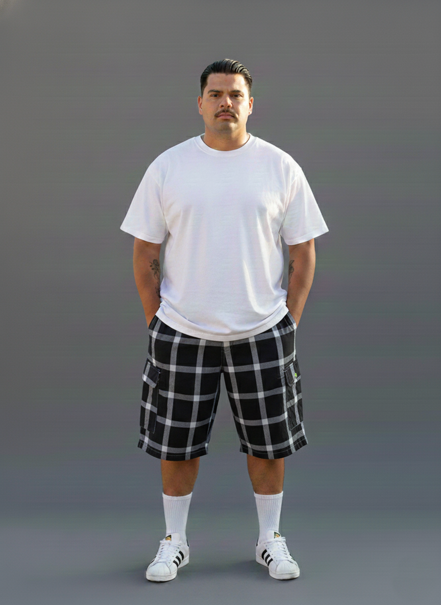 Men’s Plaid Checker Cargo Shorts – Below Knee Length