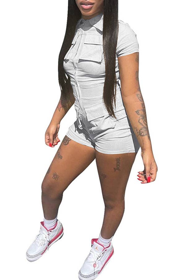 MB FASHION Short Sleeve Romper with Pockets Jumpsuit 8166LY