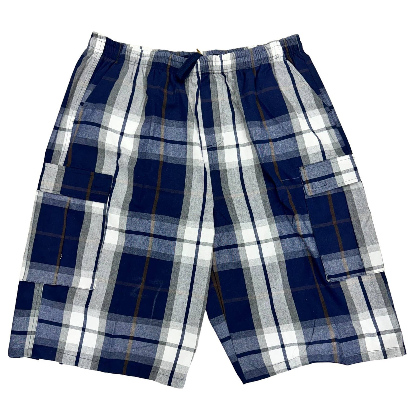 Men’s Plaid Checker Cargo Shorts – Below Knee Length