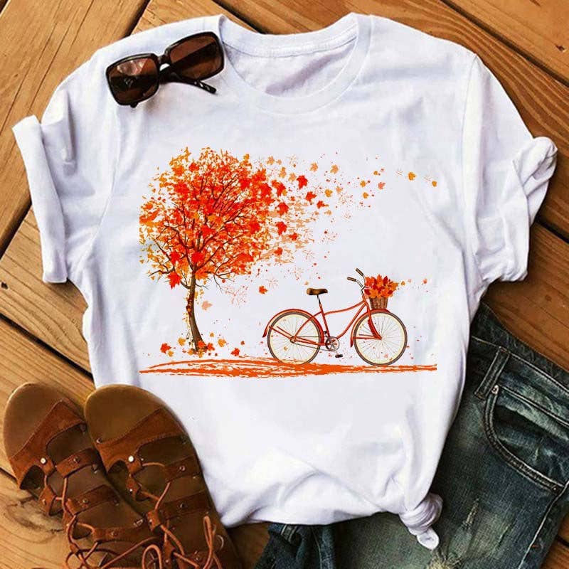 Women Fashion Casual Printed Round Neck T-Shirt