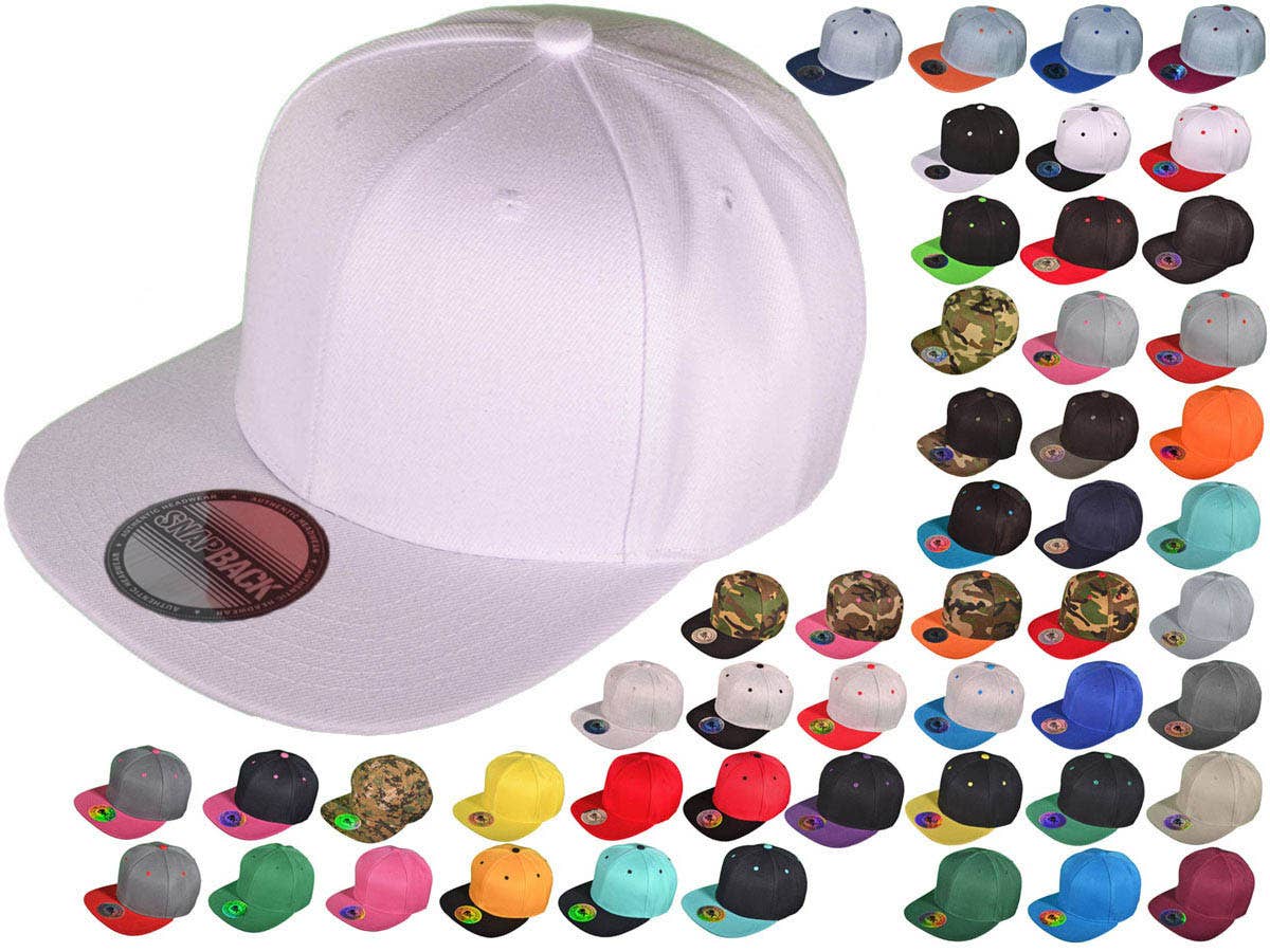 Blank Snapback Hats - BK Caps Flat Bill Plain Vintage