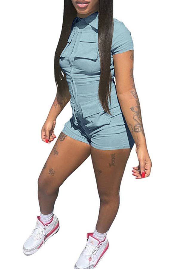 MB FASHION Short Sleeve Romper with Pockets Jumpsuit 8166LY