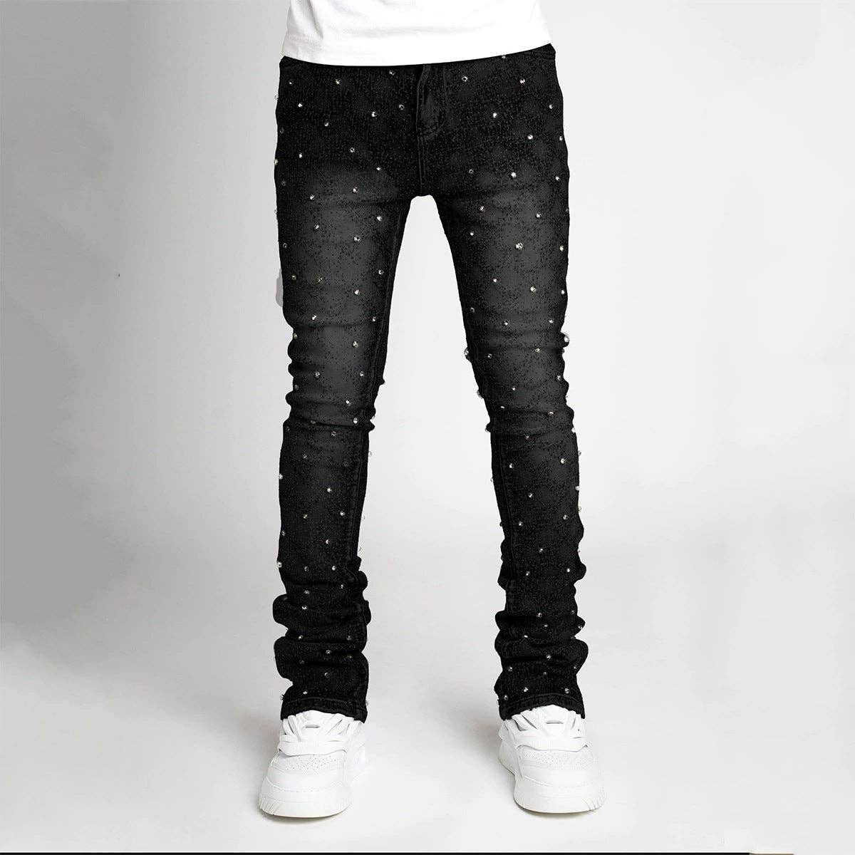 Men'S Fashion Casual Beads Decoration Stretch Jeans