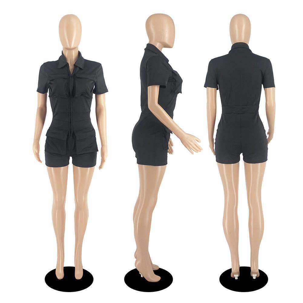 MB FASHION Short Sleeve Romper with Pockets Jumpsuit 8166LY