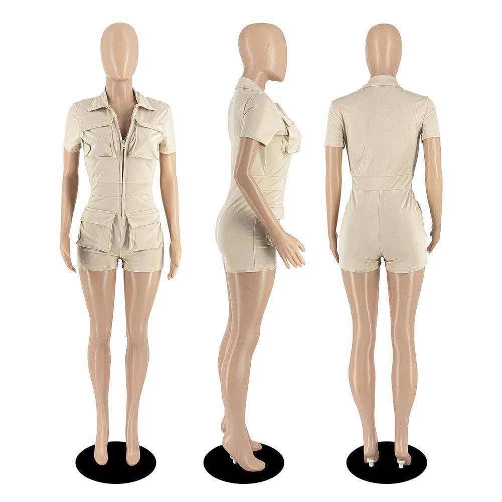 MB FASHION Short Sleeve Romper with Pockets Jumpsuit 8166LY