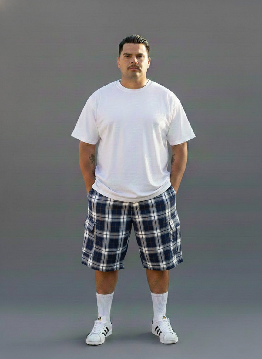 Men’s Plaid Checker Cargo Shorts – Below Knee Length