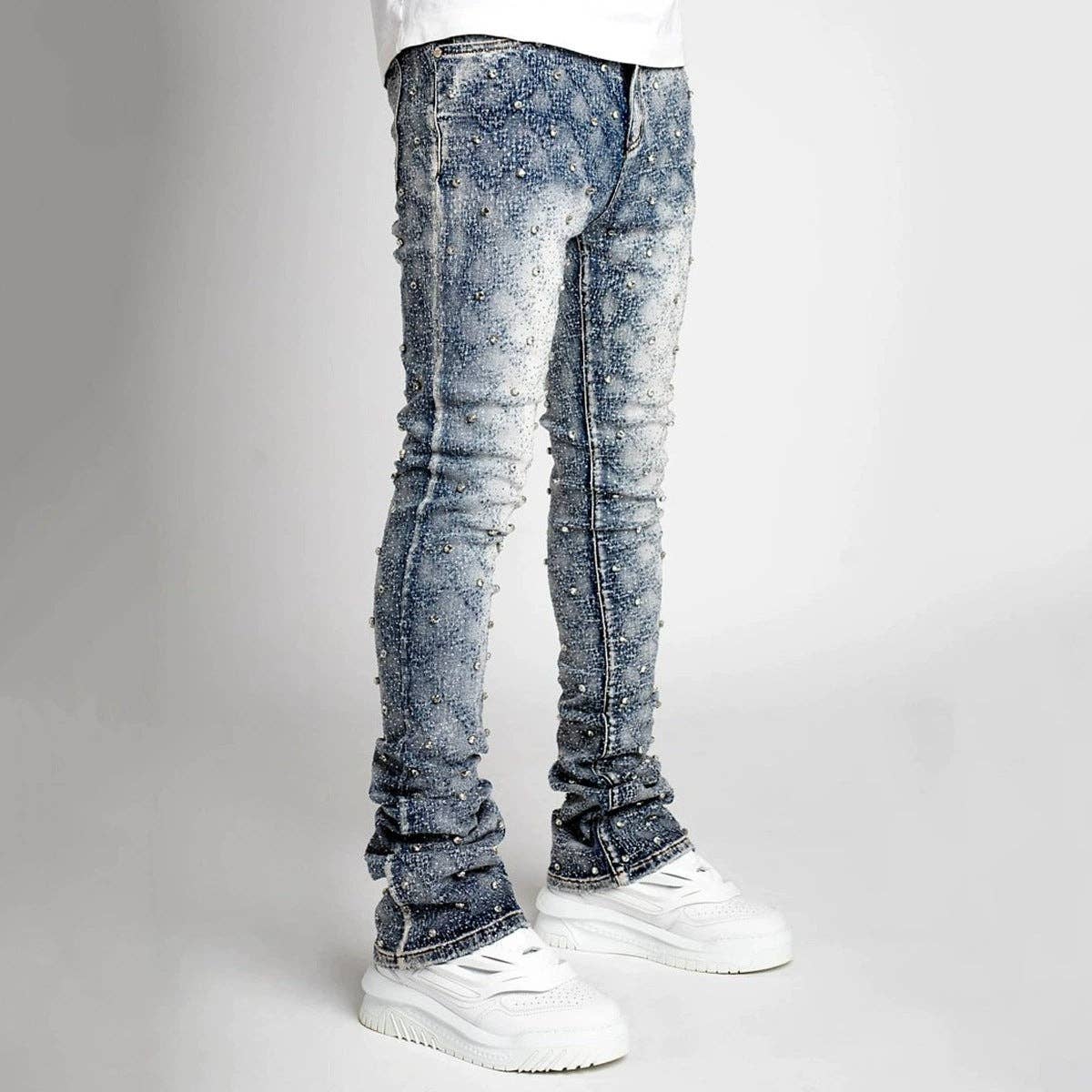 Men'S Fashion Casual Beads Decoration Stretch Jeans