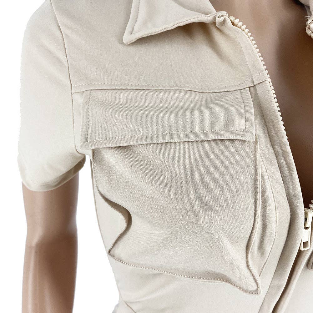 MB FASHION Short Sleeve Romper with Pockets Jumpsuit 8166LY