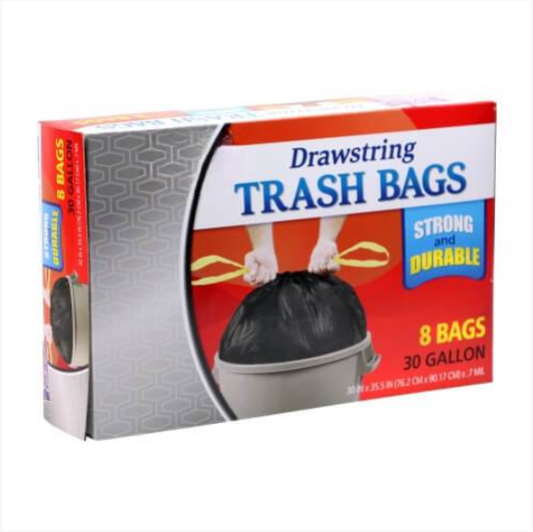 30-Gallon Drawstring Trash Bags - Durable & Leak-Proof