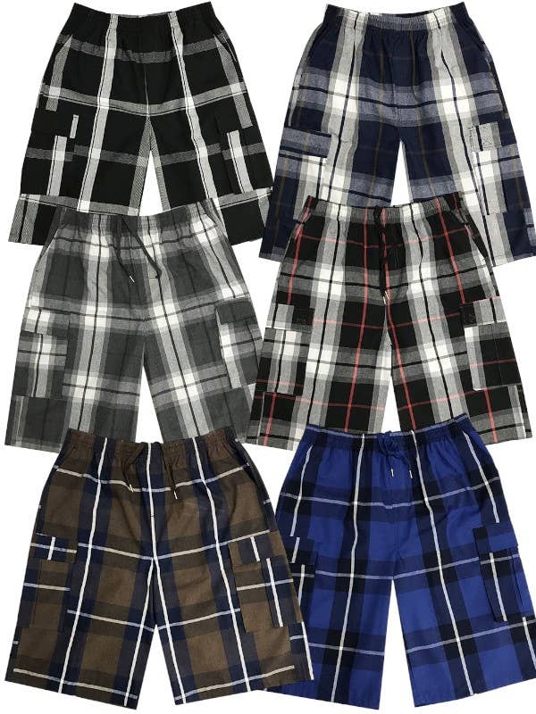 Men’s Plaid Checker Cargo Shorts – Below Knee Length