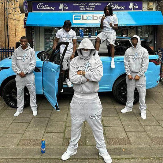 Retro Print Hooded Sweatshirt Set Casual Unisex Jogger Pants