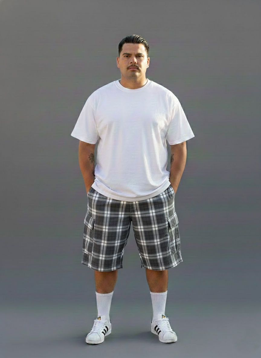 Men’s Plaid Checker Cargo Shorts – Below Knee Length
