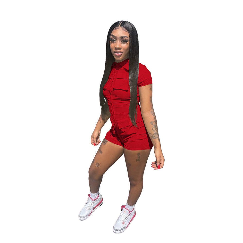 MB FASHION Short Sleeve Romper with Pockets Jumpsuit 8166LY