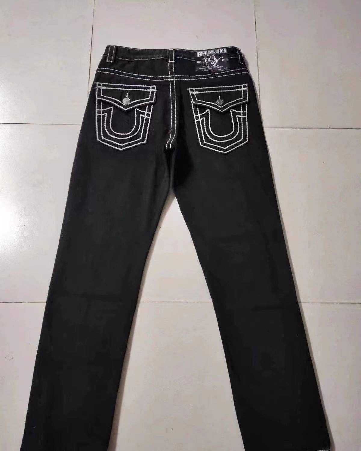 True Religion Men’s Casual Straight Leg Jeans with Religious Print