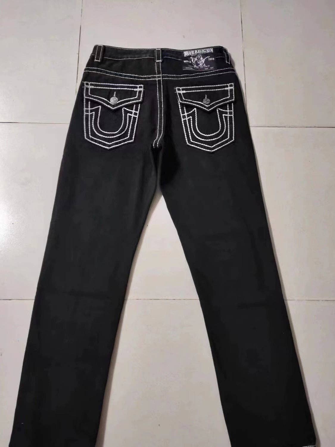 True Religion Men’s Casual Straight Leg Jeans with Religious Print