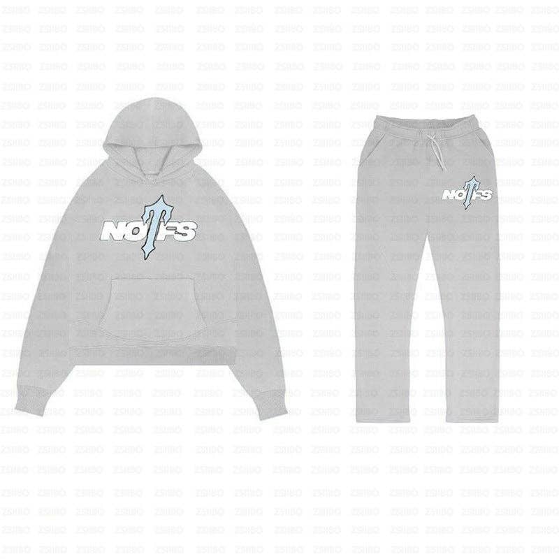 Retro Print Hooded Sweatshirt Set Casual Unisex Jogger Pants