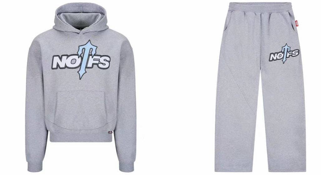 NOFS Printed Sports Set Retro Streetwear Hooded Sweatshirt and Loose Fit Pants