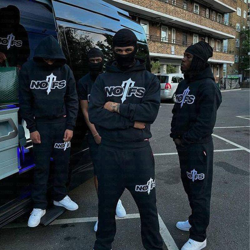 NOFS Printed Sports Set Retro Streetwear Hooded Sweatshirt and Loose Fit Pants