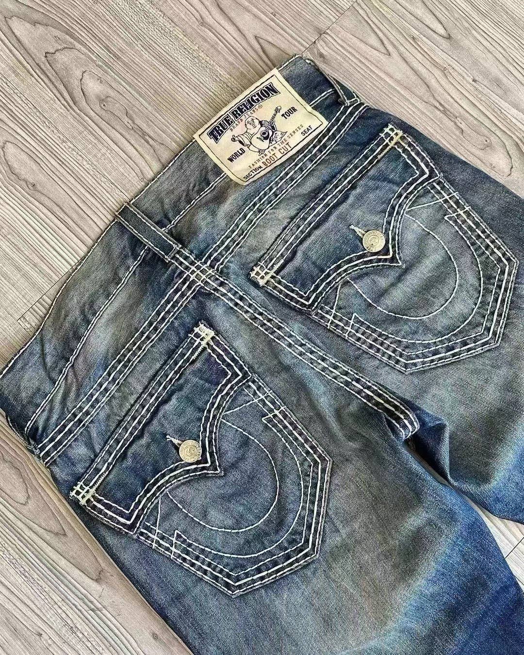 True Religion Men’s Casual Straight Leg Jeans with Religious Print