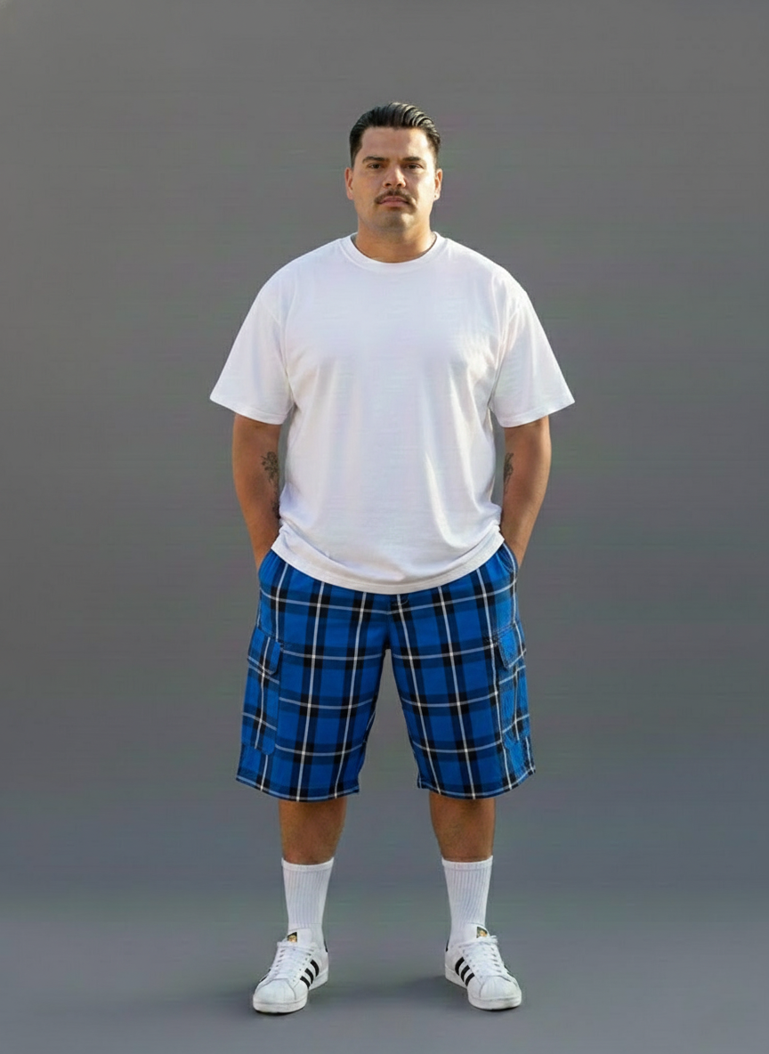 Men’s Plaid Checker Cargo Shorts – Below Knee Length