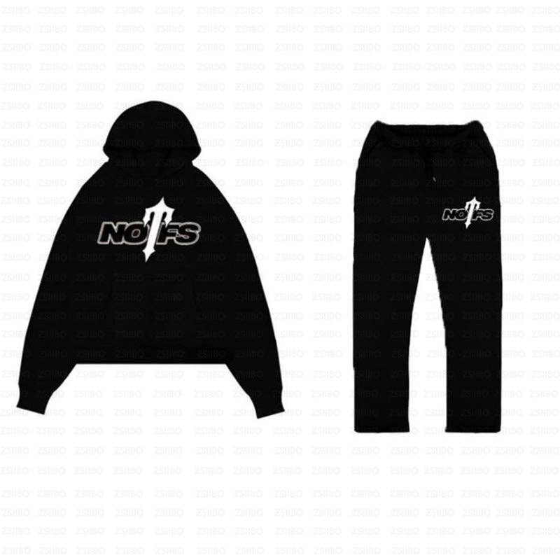NOFS Printed Sports Set Retro Streetwear Hooded Sweatshirt and Loose Fit Pants