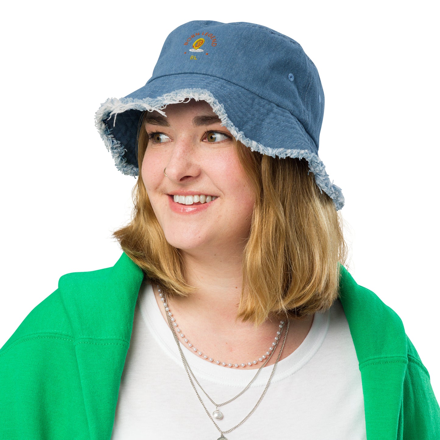 Born Legend Distressed denim bucket hat