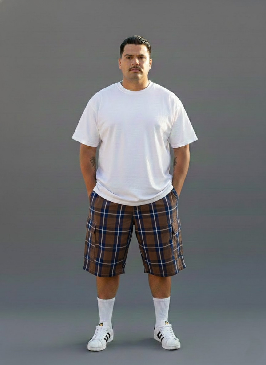 Men’s Plaid Checker Cargo Shorts – Below Knee Length