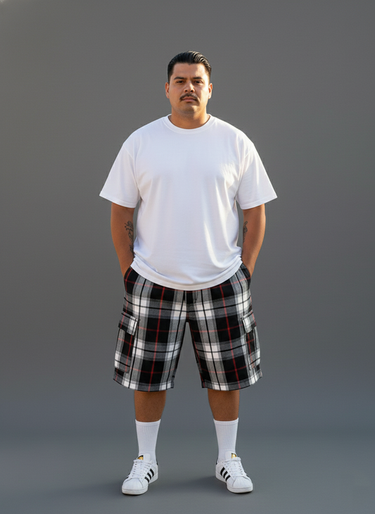 Men’s Plaid Checker Cargo Shorts – Below Knee Length