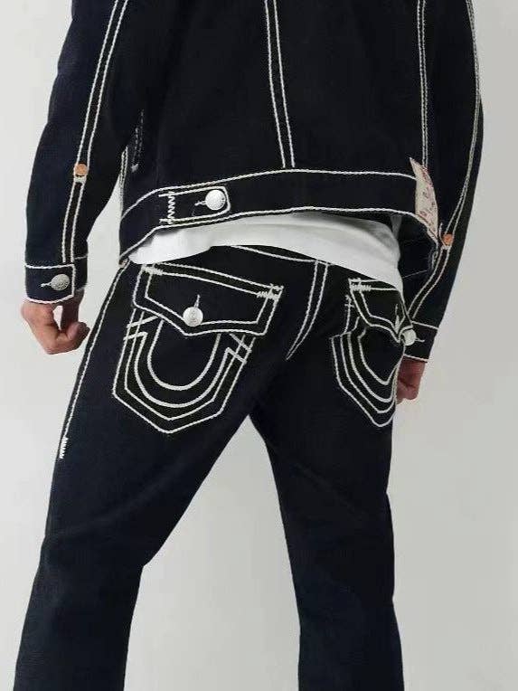 True Religion Men’s Casual Straight Leg Jeans with Religious Print