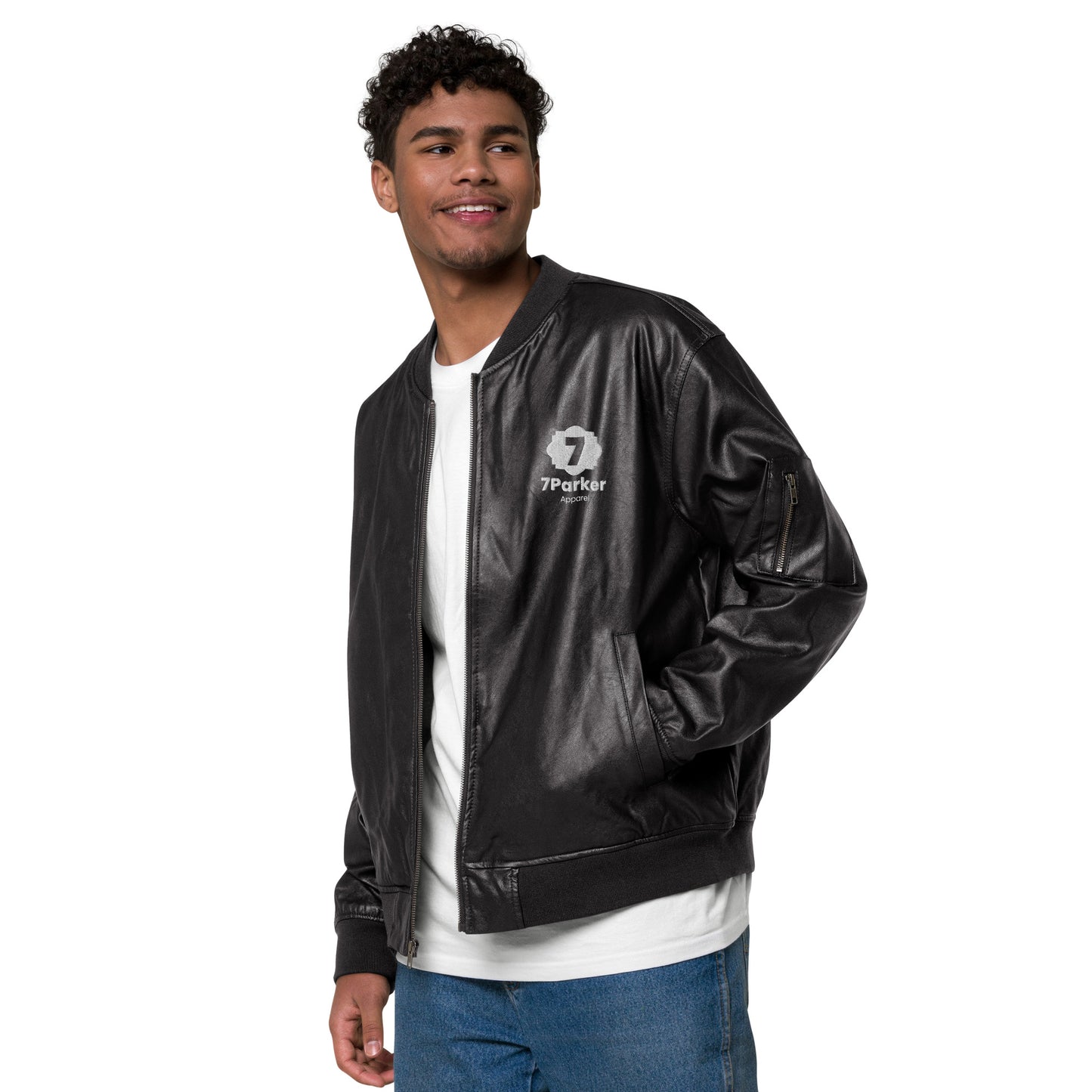 7Parker Leather Bomber Jacket