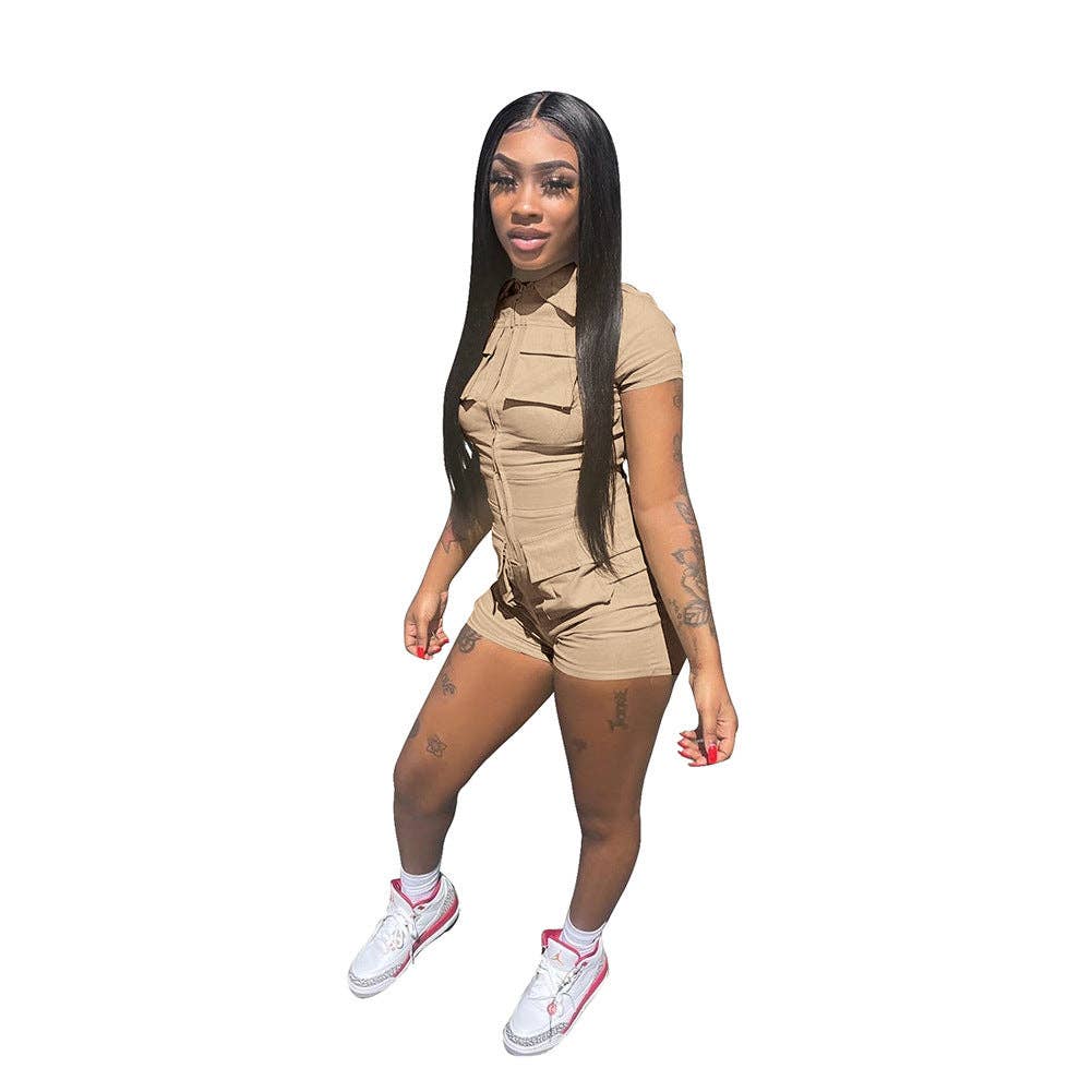 MB FASHION Short Sleeve Romper with Pockets Jumpsuit 8166LY